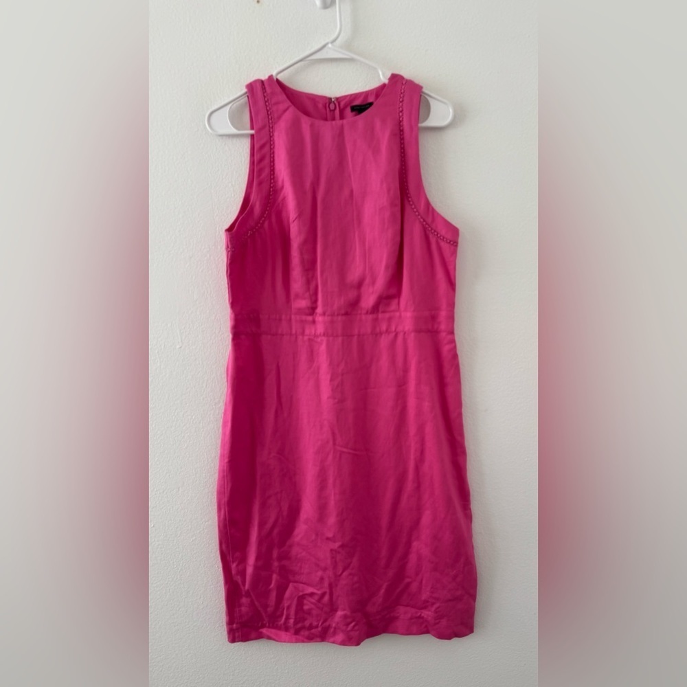 Ann Taylor Linen Blend Sheath Dress Pink Crochet Detail Summer Preppy NWT 10